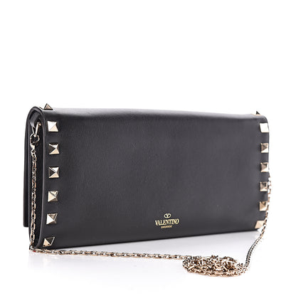 Valentino Garavani Vitello Rockstud Flap Wallet on Chain Black 3 of 9