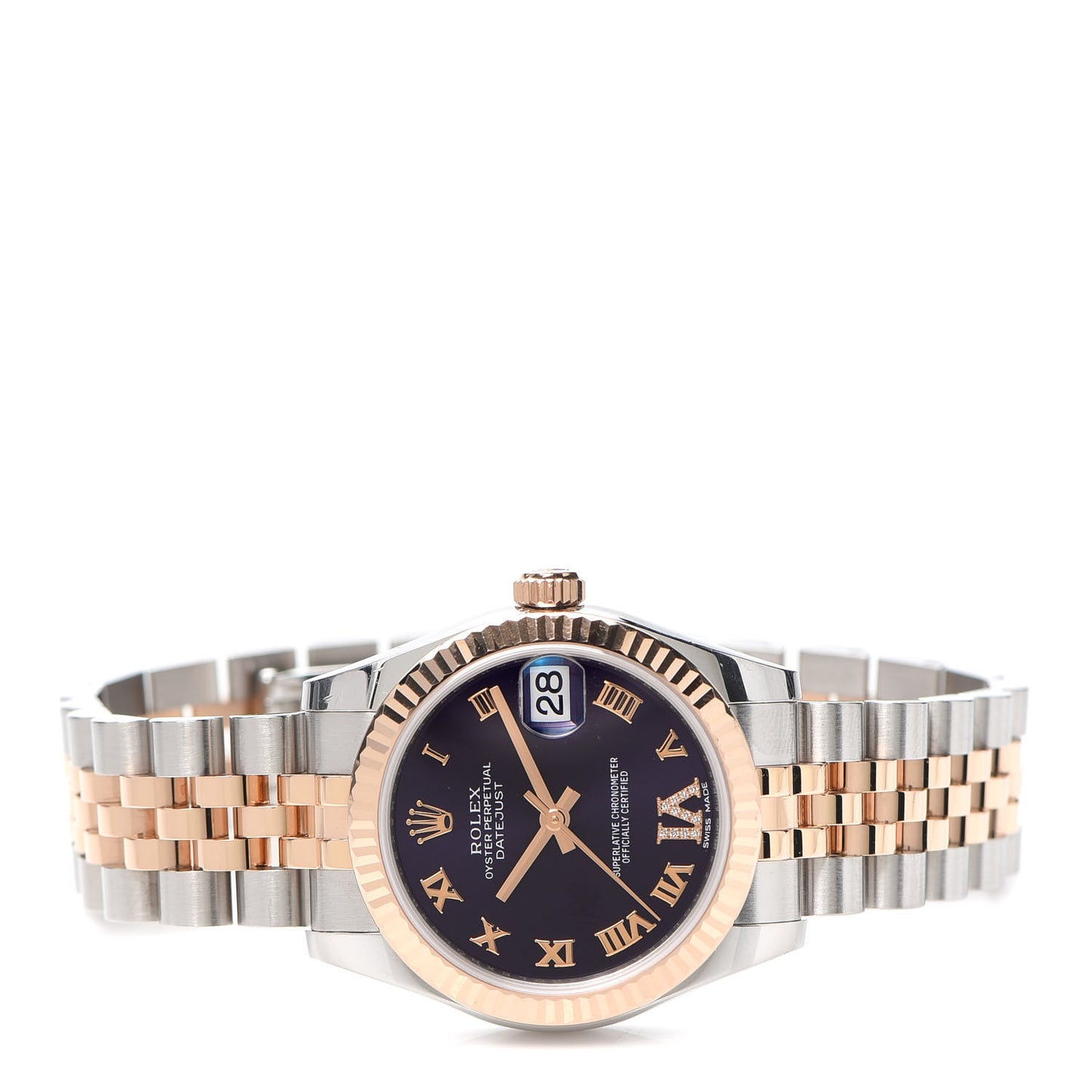 Stainless Steel 18K Everose Gold Diamond 31mm Oyster Perpetual Datejust Watch Aubergine Roman 178271