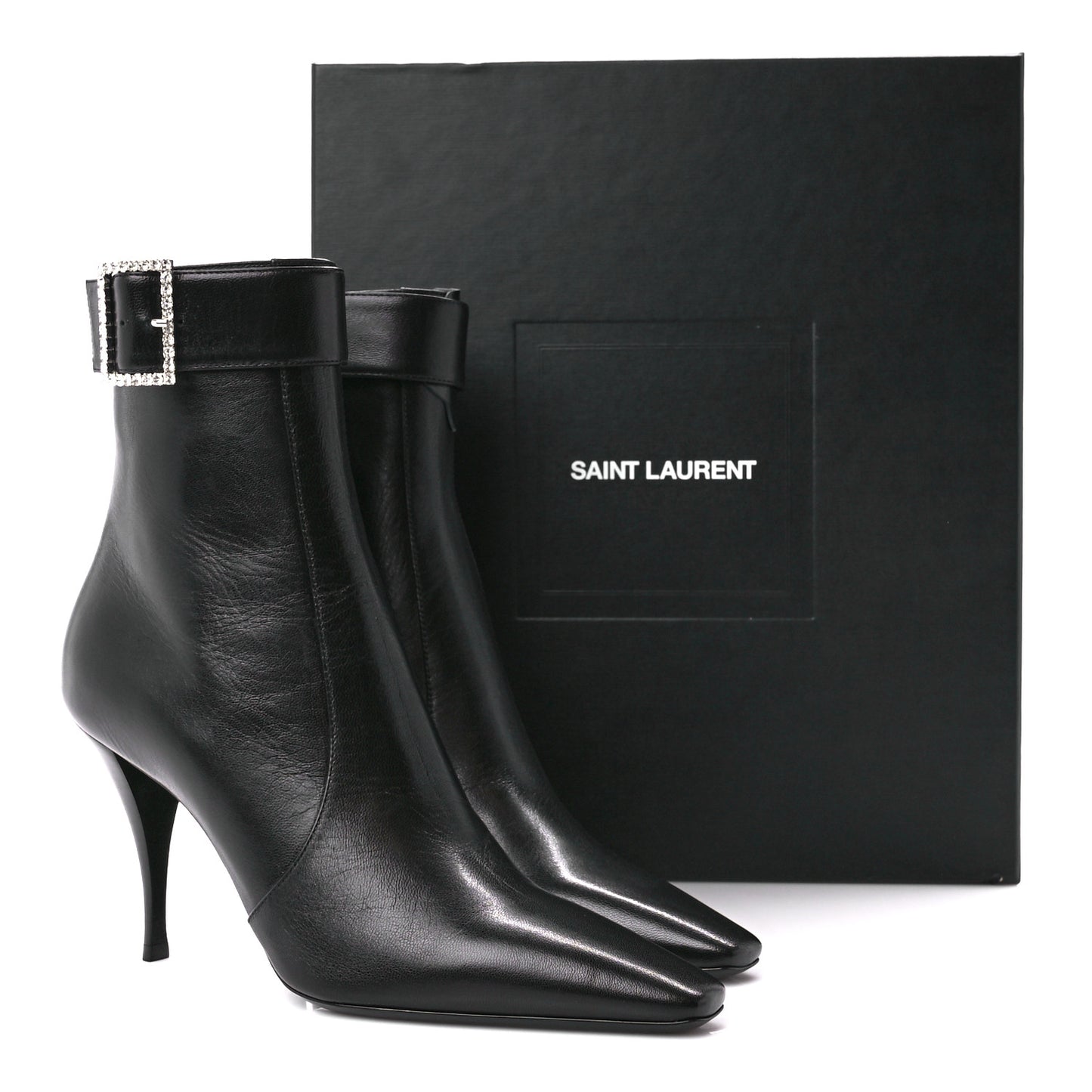 Goatskin Crystal Buckle Claude 90 Ankle Booties 39.5 Black