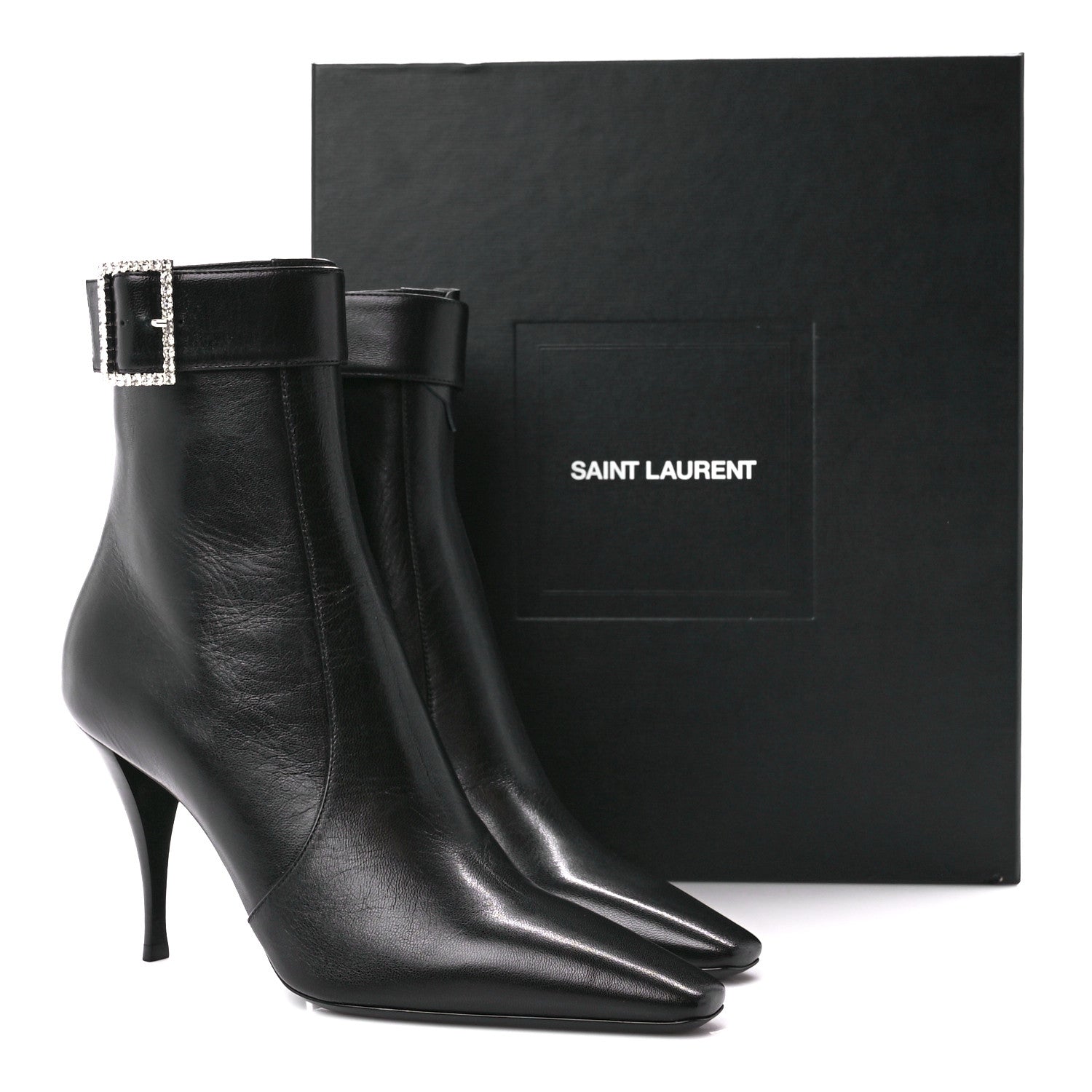 Saint Laurent Goatskin Crystal Buckle Claude 90 Ankle Booties 39.5 Black 9 of 9