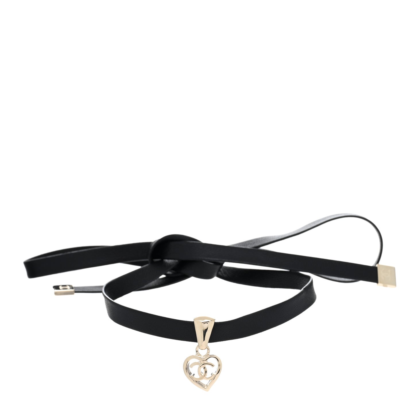 Lambskin CC Heart Choker Necklace Black