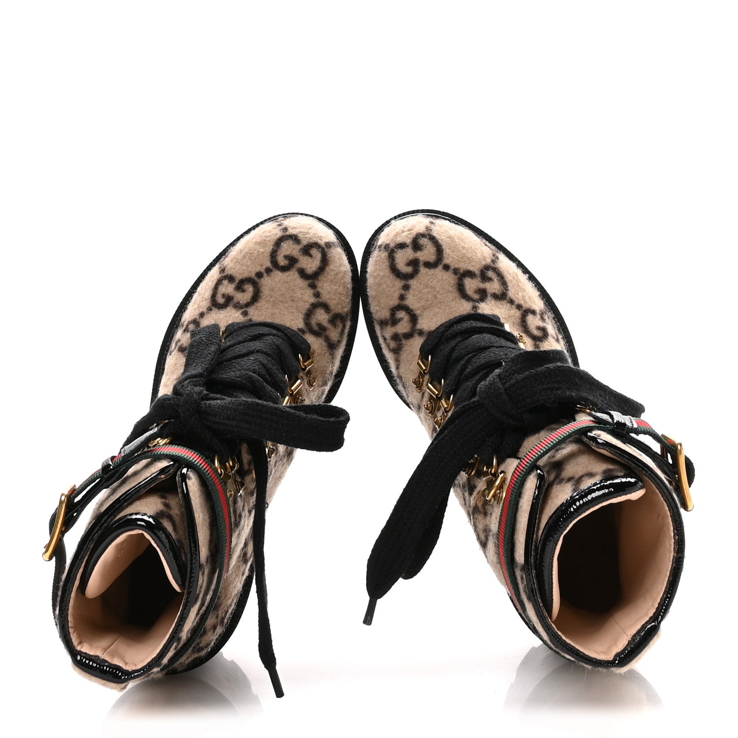 Gucci Covered Wool GG Monogram Womens Lace Up Combat Ankle Boots