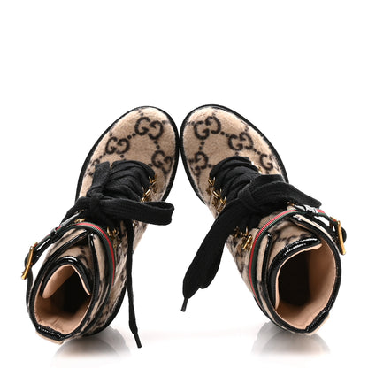 Gucci Covered Wool GG Monogram Womens Lace Up Combat Ankle Boots 35 Beige Ebony Black 2 of 8