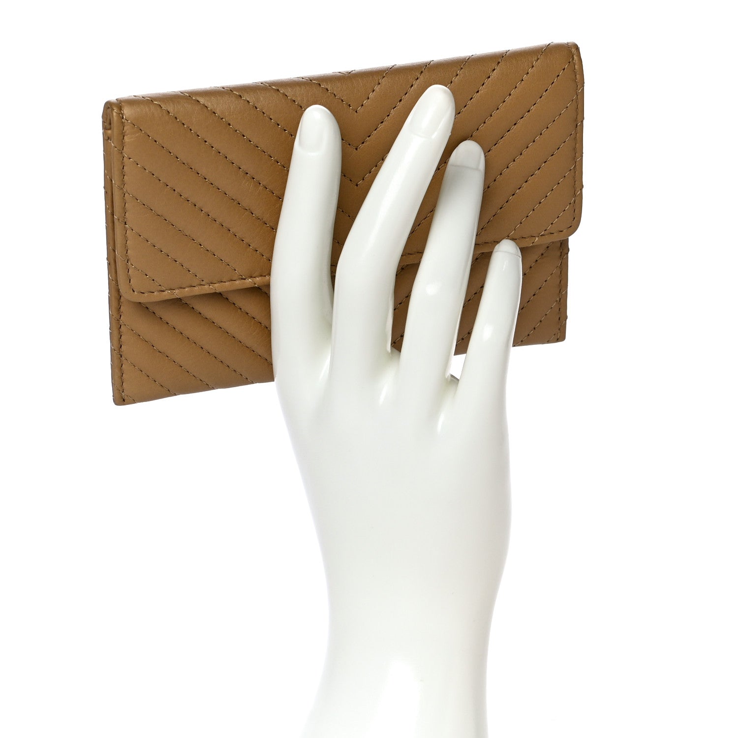 Chanel Aged Calfskin Chevron Quilted Flap Card Holder Beige 2 of 16