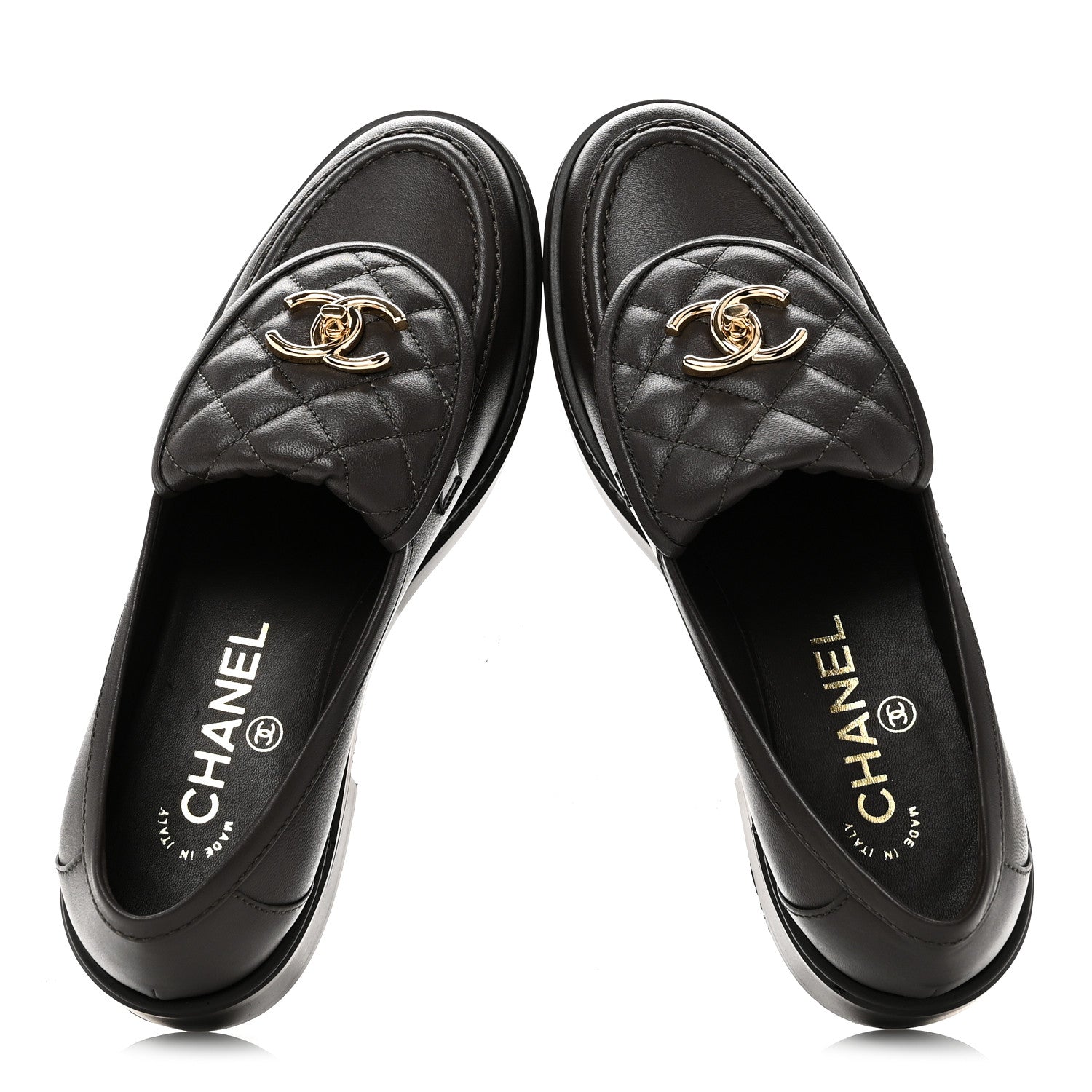 Chanel Lambskin Quilted CC Turnlock Loafers 37 Dark Brown 1867617