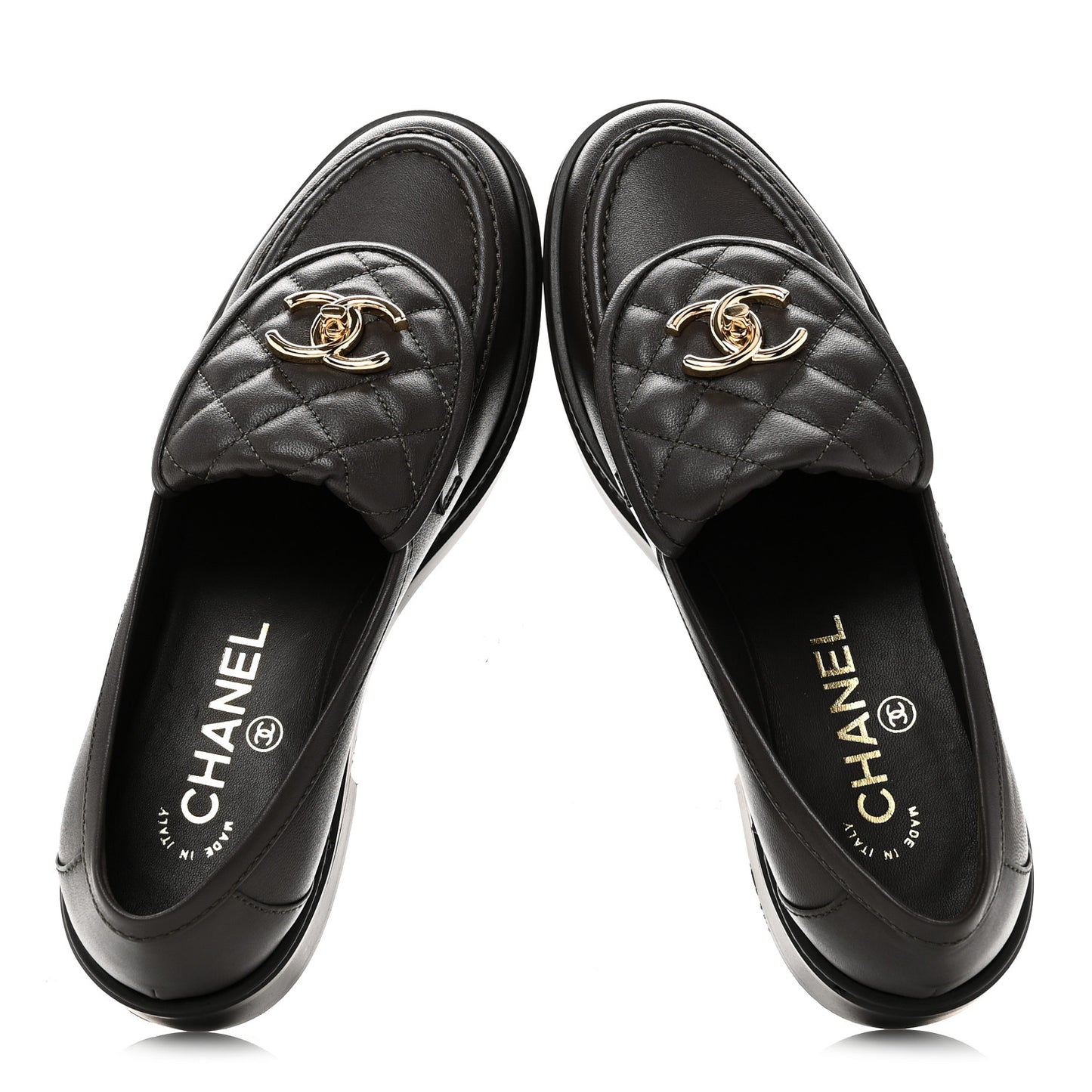 Lambskin Quilted CC Turnlock Loafers 37 Dark Brown