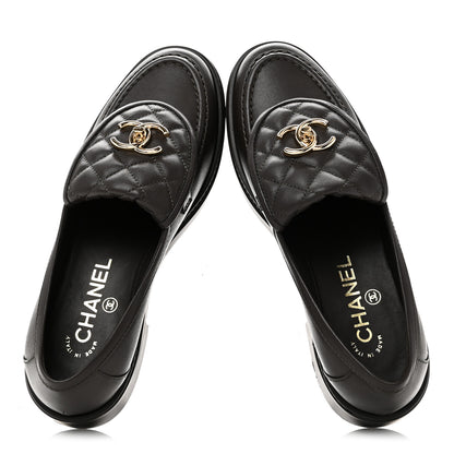 Chanel Lambskin Quilted CC Turnlock Loafers 37 Dark Brown 2 of 10