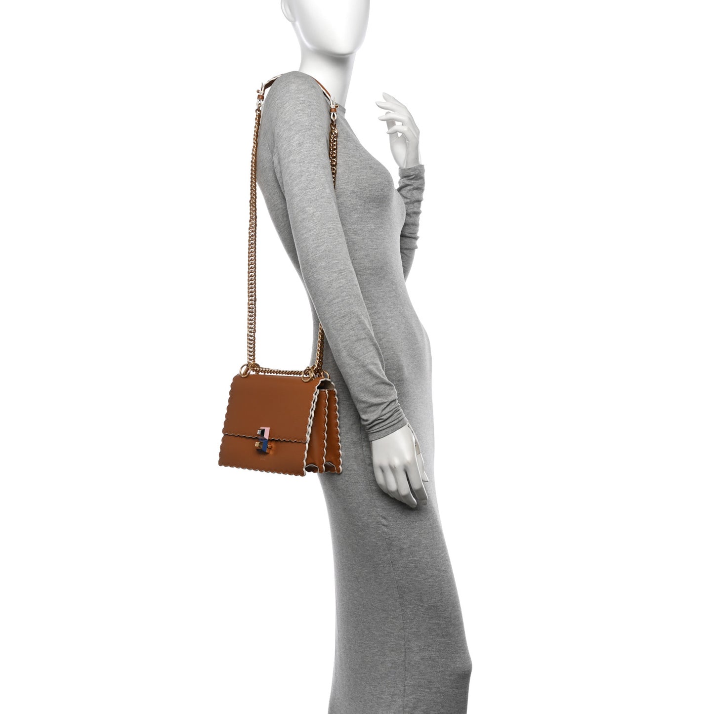 Vitello Liberty Scalloped Studded Small Kan I Shoulder Bag Caramello