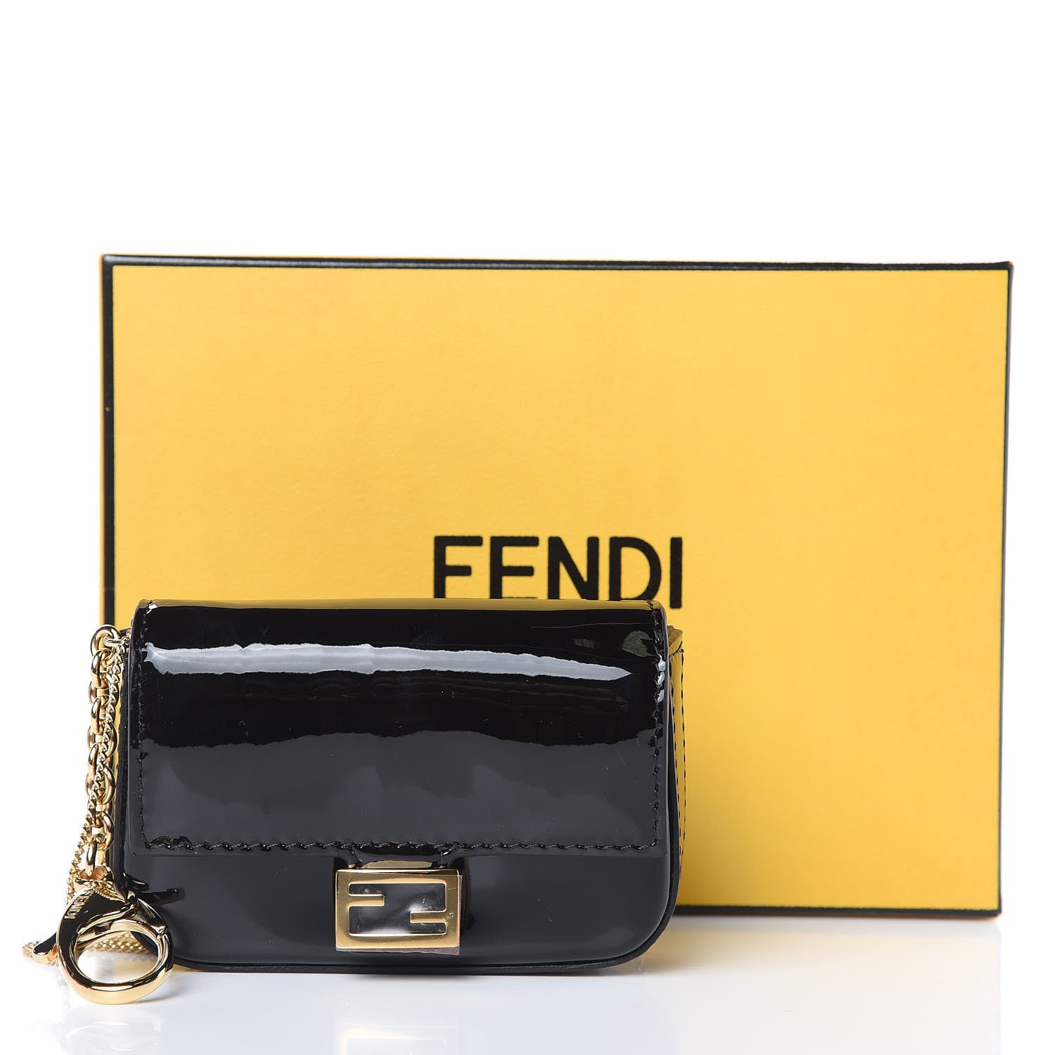 Fendi Vitello Vernice Mou Nano Baguette Belt Charm Black 6 of 6