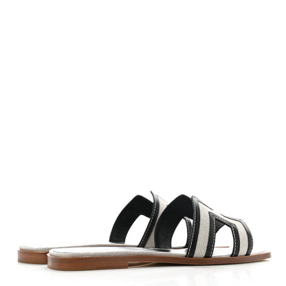 Hermes Calfskin Canvas Oran Sandals 39 Black 4 of 9