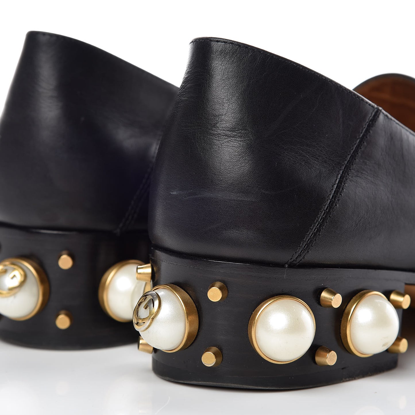 Betis Glamour Calfskin Web Pearl Embellished Peyton 35mm Loafer Pumps 39 Black