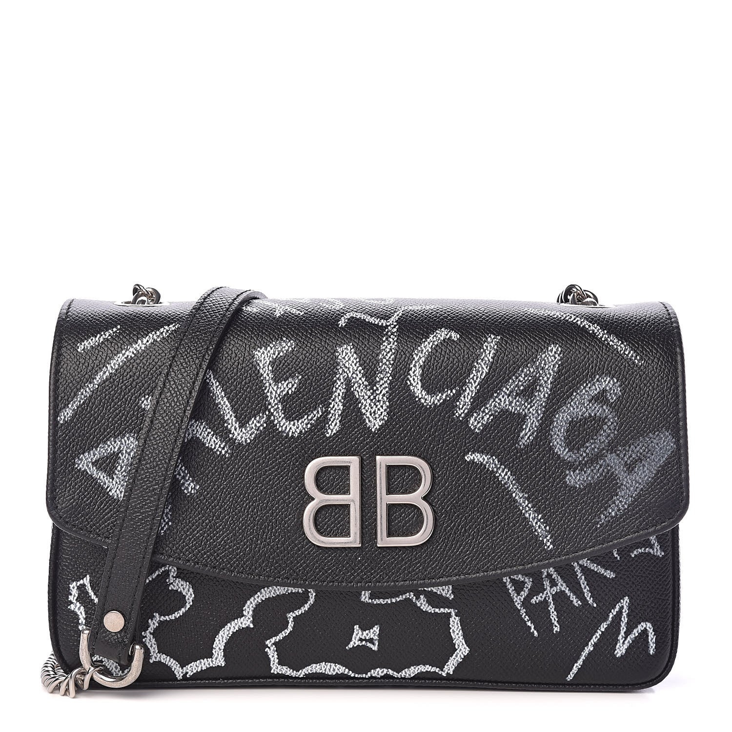Balenciaga Calfskin Graffiti BB Chain Wallet Black White 1 of 11