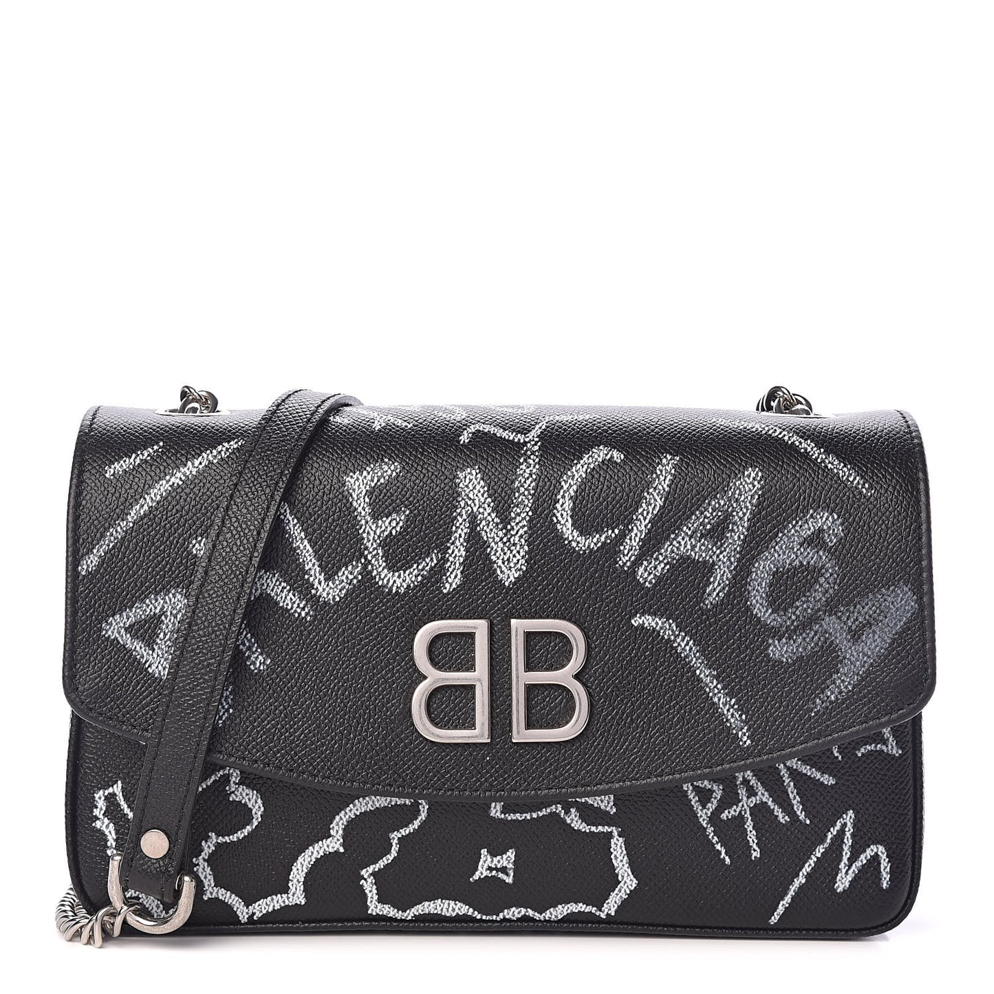 Calfskin Graffiti BB Chain Wallet Black White