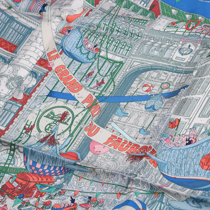 Hermes Silk Le Grand Prix Au Faubourg Scarf 90 Bleu Rose Menthol 3 of 6