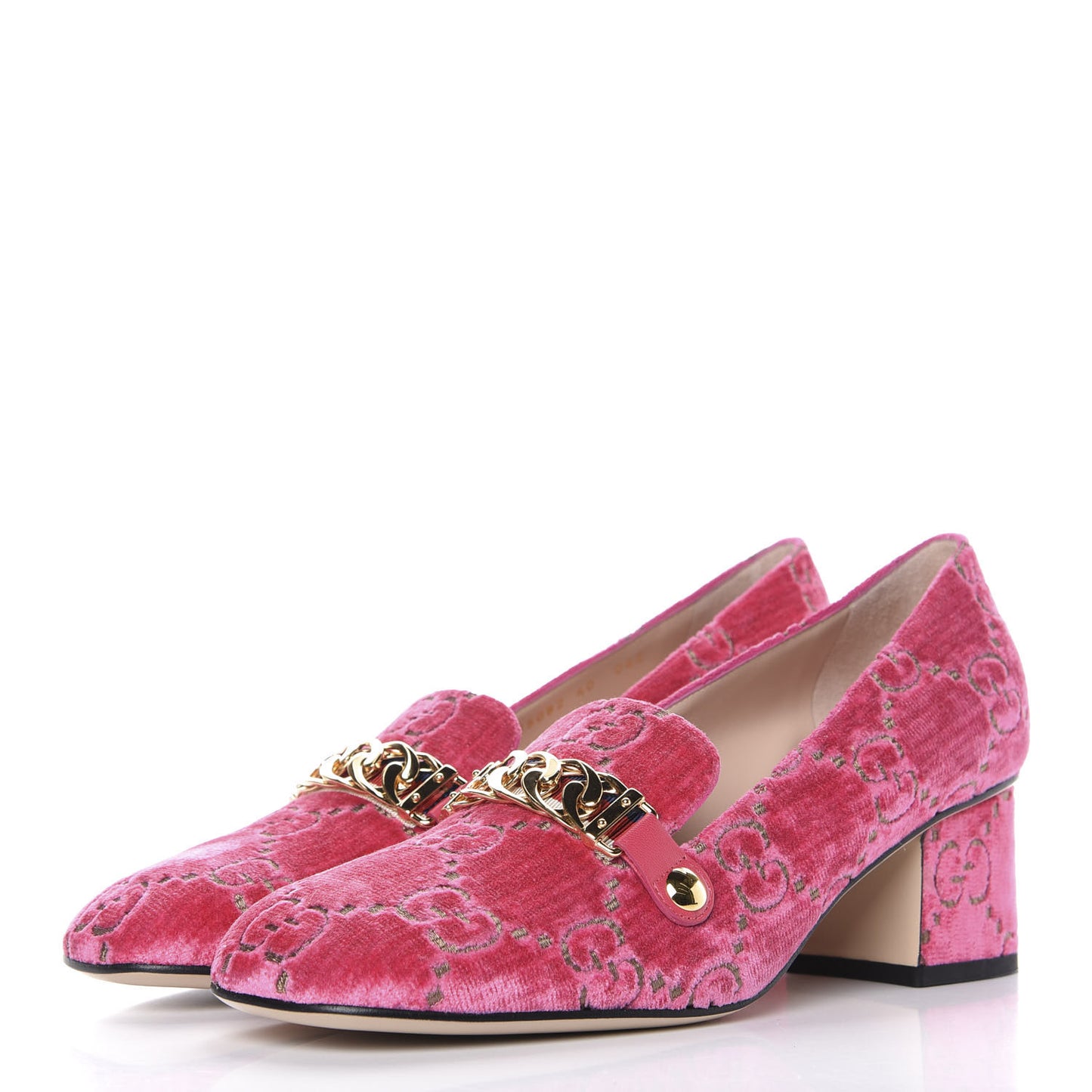 Velvet GG Monogram Sylvie Web Chain Mid Heel Loafers 40 Bright Pink