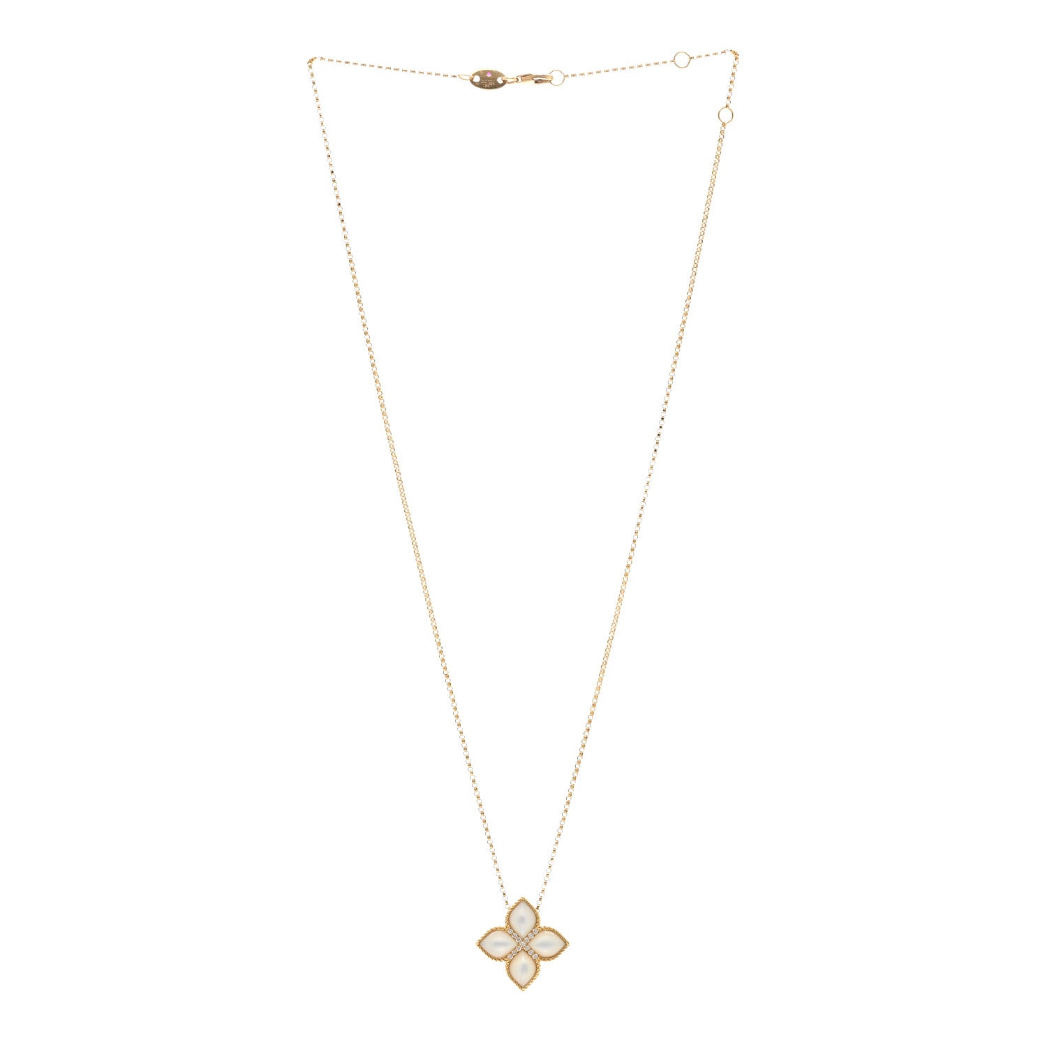 Roberto Coin 18K Yellow Gold Diamond Mother of Pearl Large Venetian Princess Flower Pendant Necklace 3 of 4