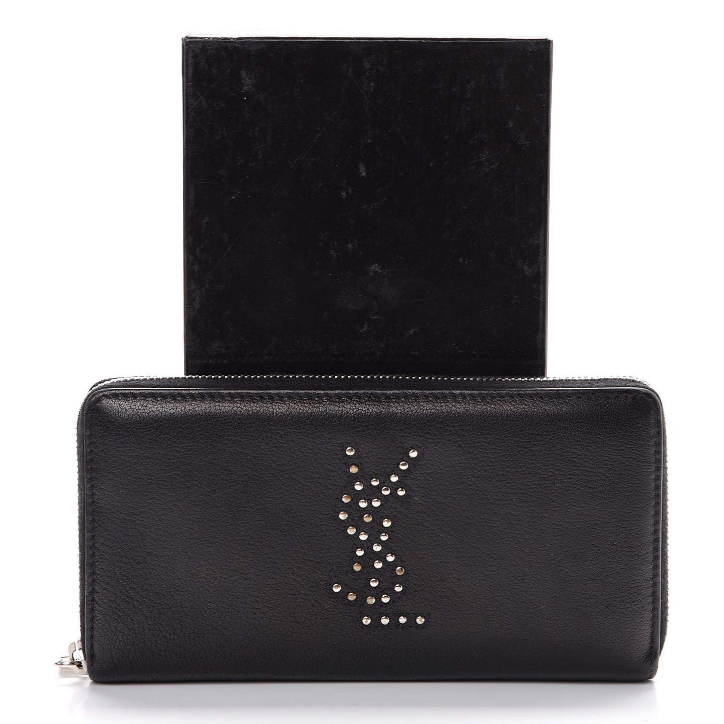 Calfskin Studded Belle de Jour Zip Around Wallet Black