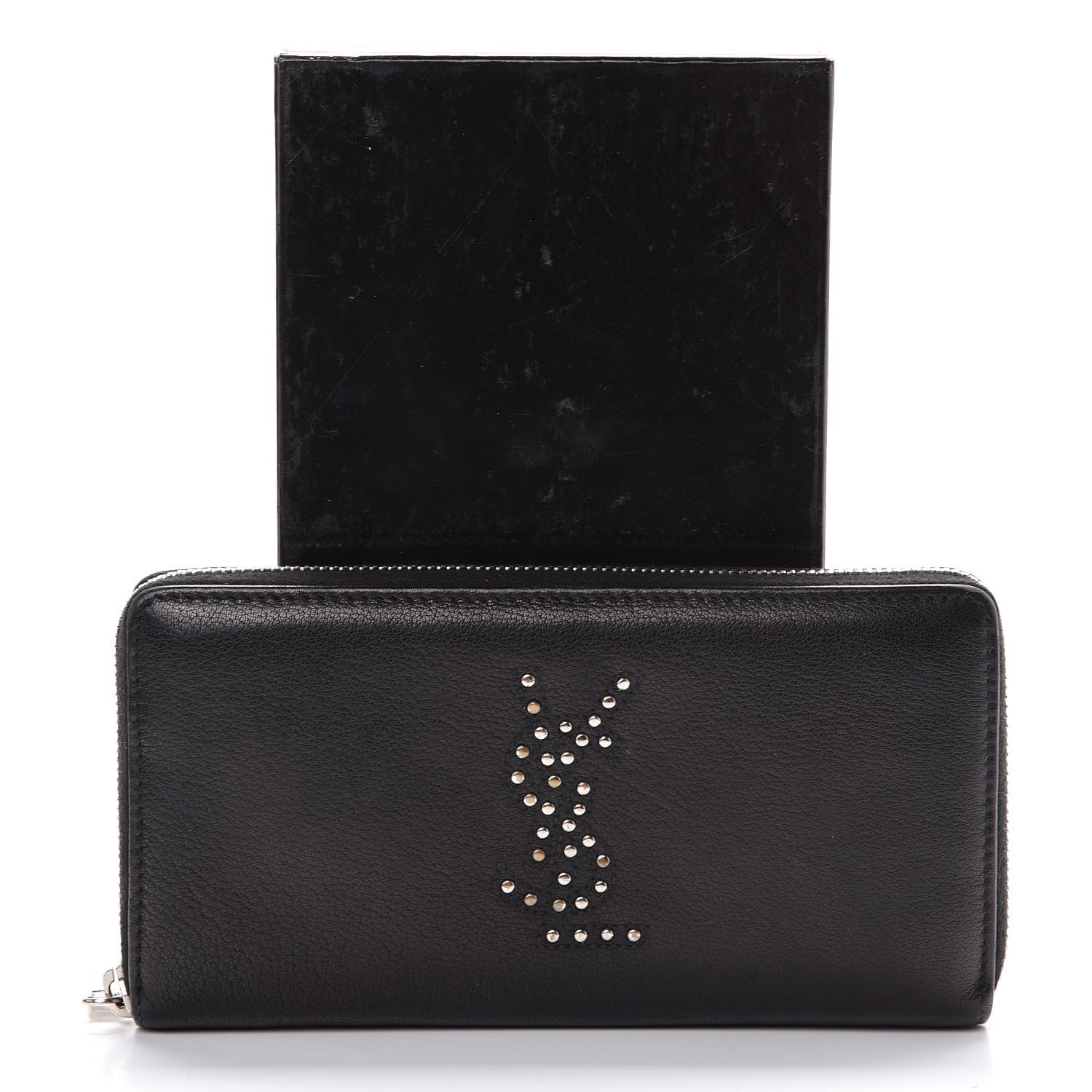 Saint Laurent Calfskin Studded Belle de Jour Zip Around Wallet Black 8 of 8