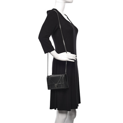 Christian Dior Metallic Patent Micro-Cannage Diorama Wallet on Chain Pouch Onyx Black 2 of 14