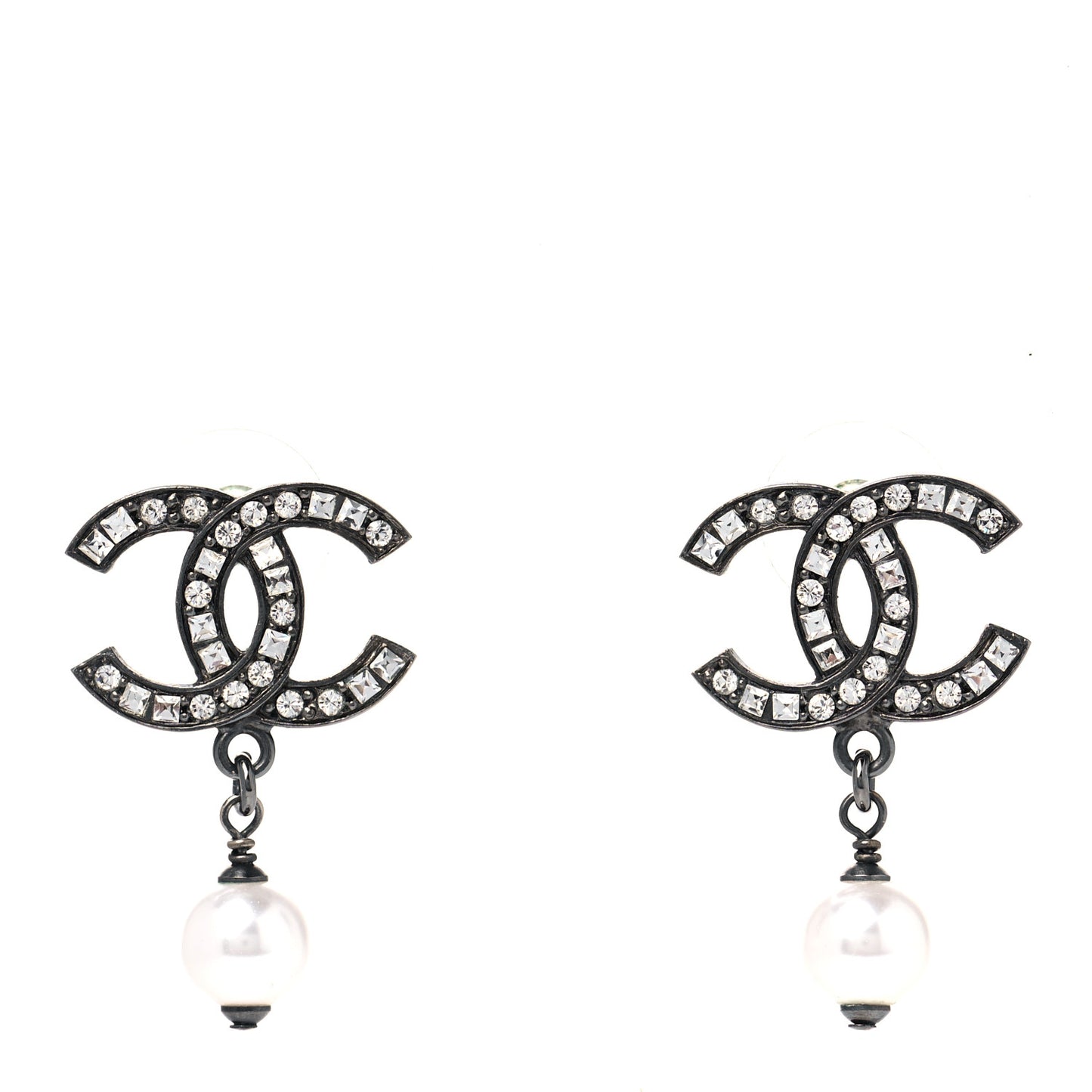 Ruthenium Crystal Pearl CC Drop Earrings