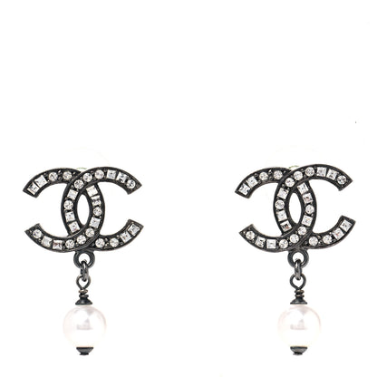Chanel Ruthenium Crystal Pearl CC Drop Earrings 1 of 5