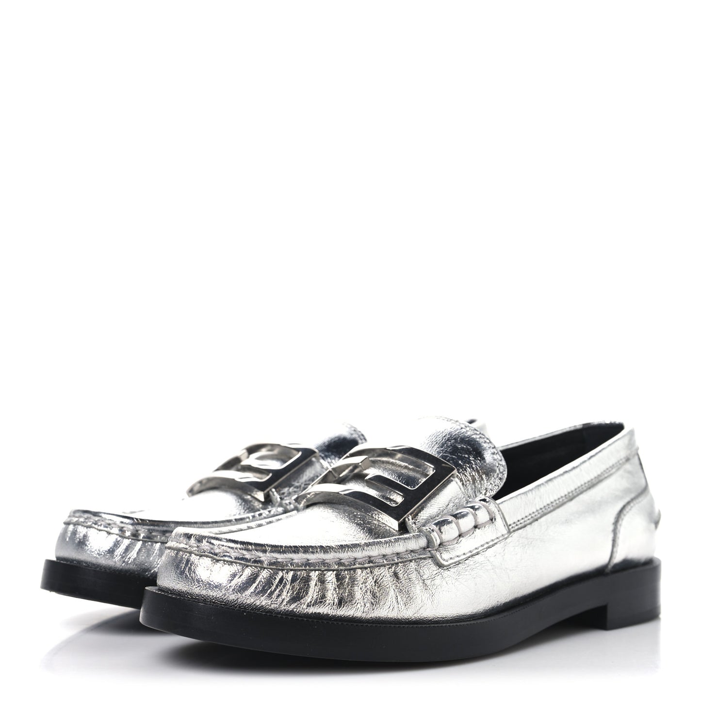 Metallic Vitello Womens Baguette Loafers 38 Argento