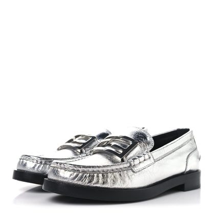 Fendi Metallic Vitello Womens Baguette Loafers 38 Argento 4 of 8