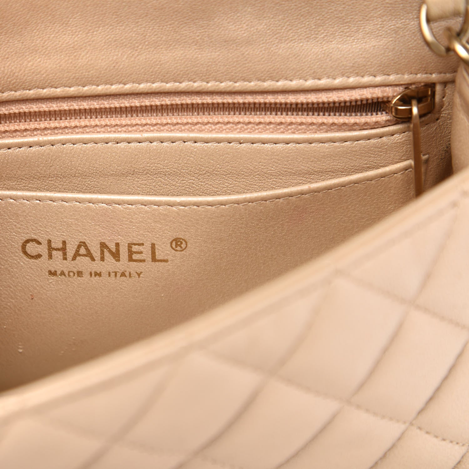 Chanel Metallic Lambskin Quilted Mini Rectangular Flap Beige 6 of 14