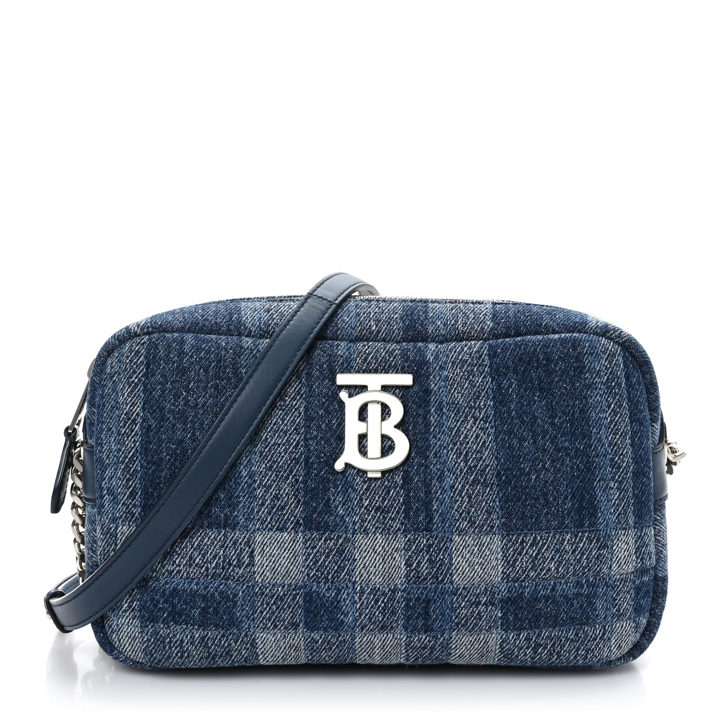Calfskin Demin Check Small Lola Camera Bag Navy