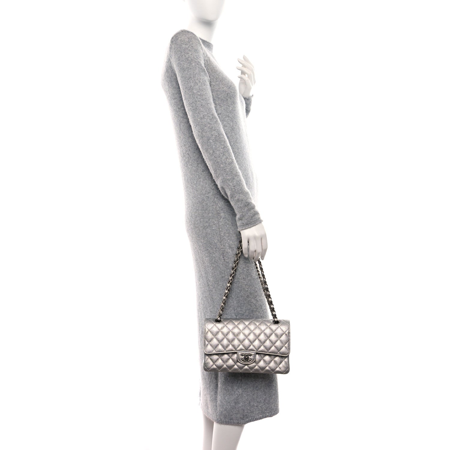 Chanel Metallic Caviar Quilted Medium Double Flap Silver 2 of 11