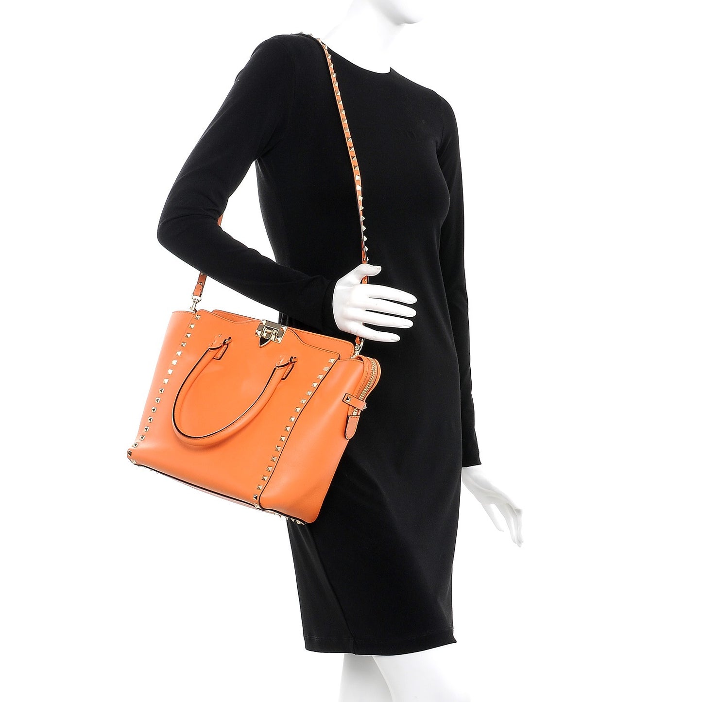 Vitello Rockstud Double Handle Tote Melon Sorbet