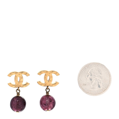 Chanel CC Bead Drop Earrings Gold Purple 2 of 4