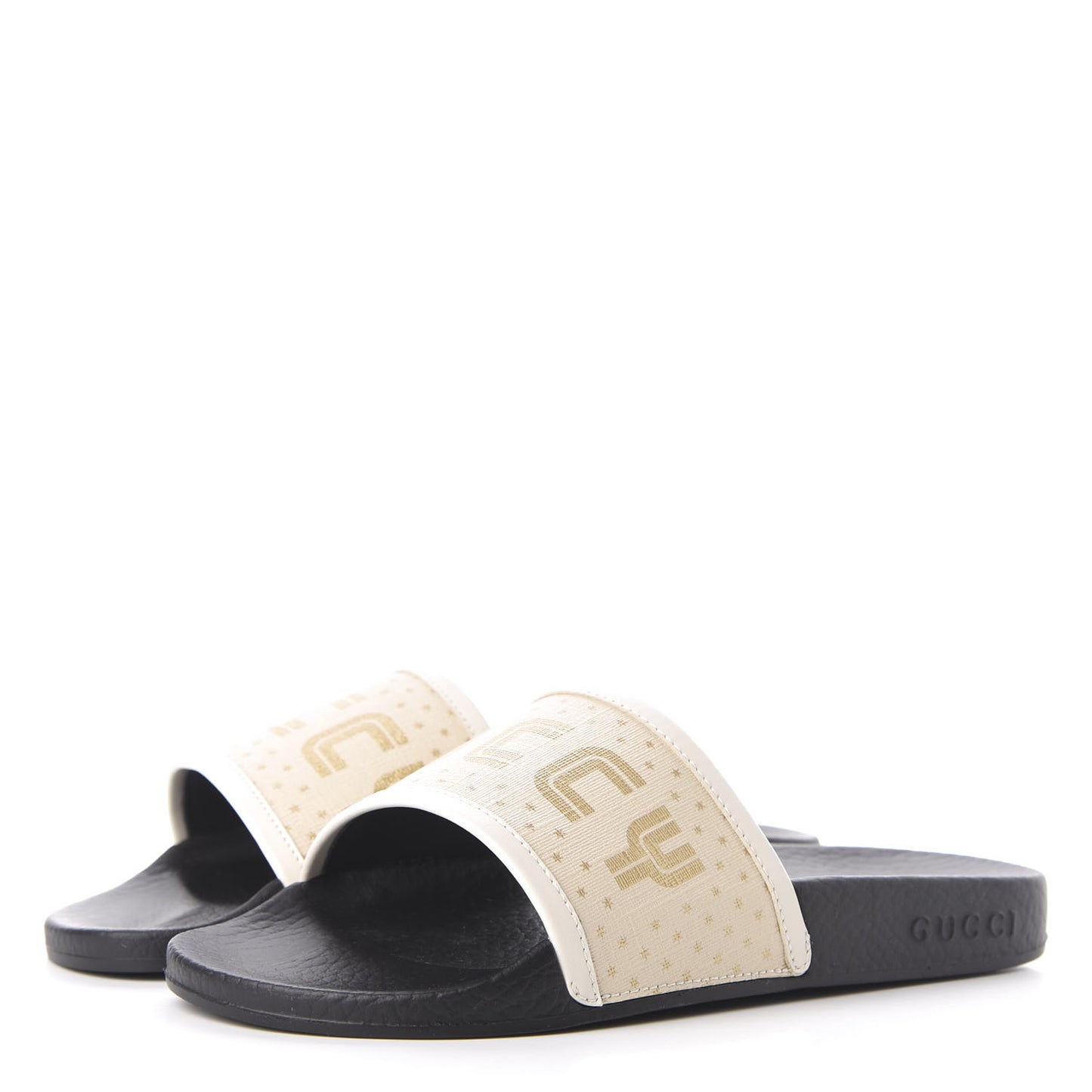 X SEGA Supreme Canvas GUCCY Stars Womens Slide Sandals 36 Mystic White Gold