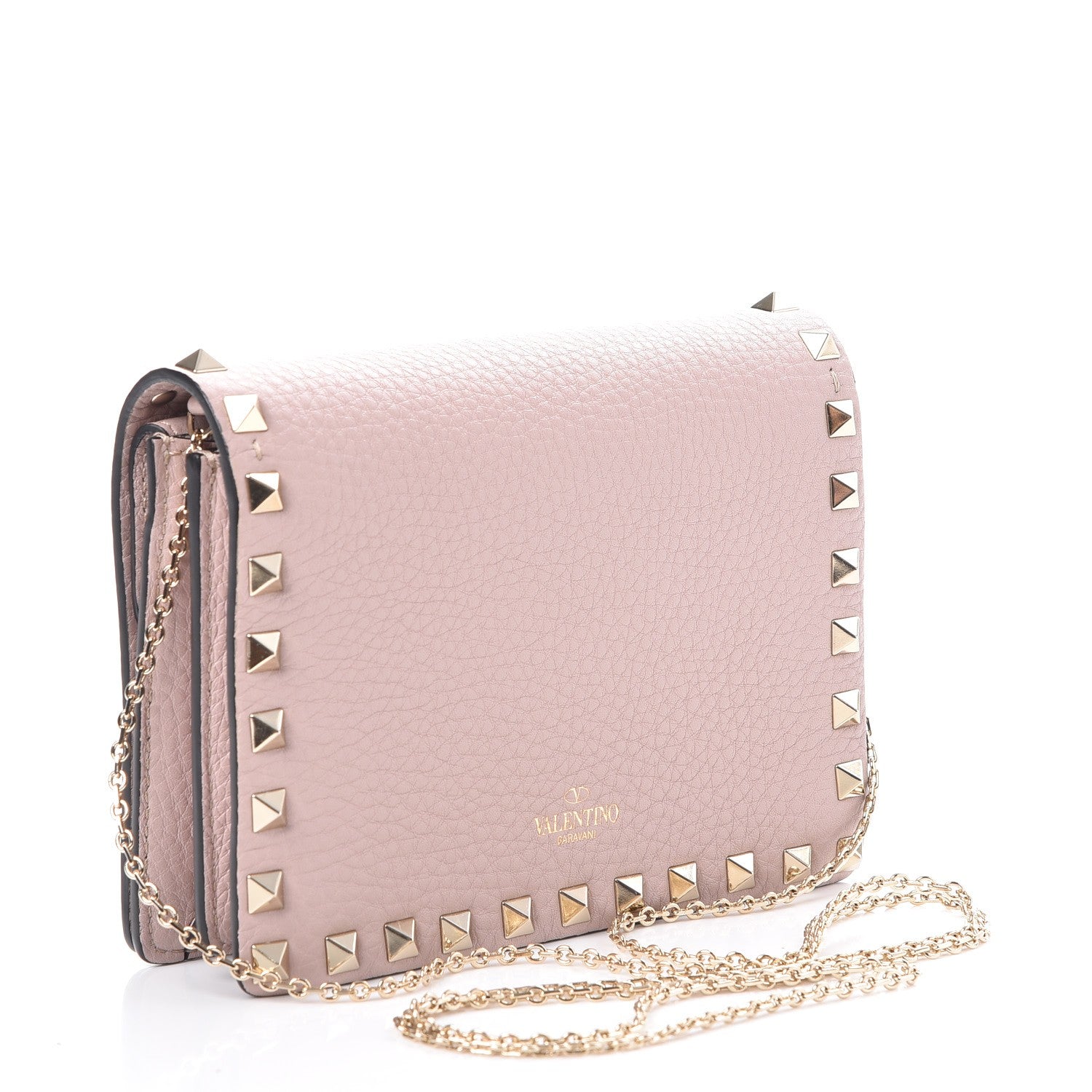 Valentino Garavani Pebbled Calfskin Rockstud Wallet on Chain Poudre 4 of 6