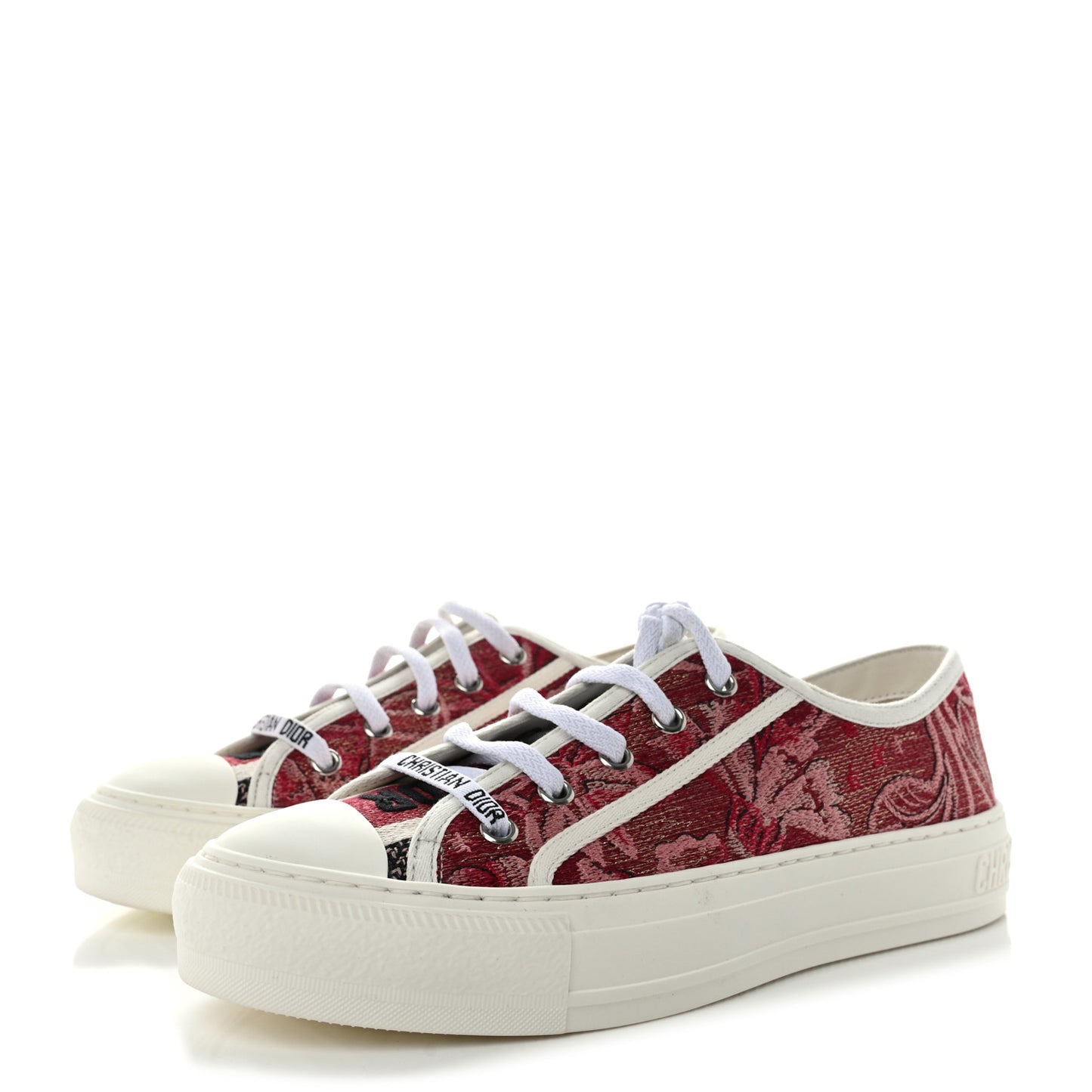 Denim Brocart Embroidered Walk'N'Dior Low Top Sneakers 37 Cherry