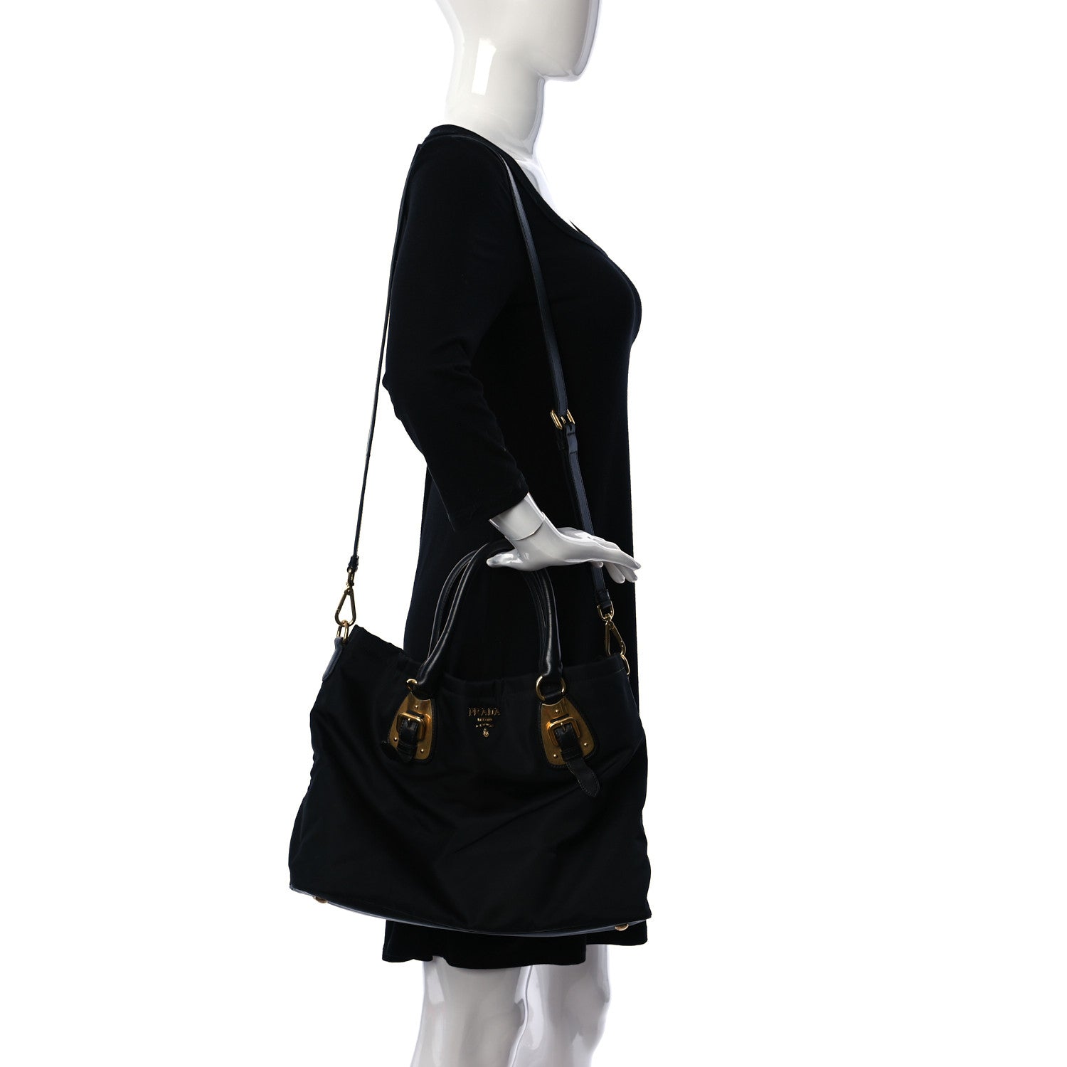 Prada Tessuto Nylon Soft Calfskin Tote Black 2 of 15