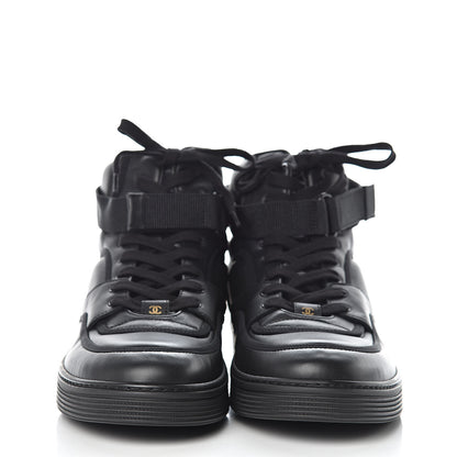 Chanel Lambskin Mens Logo High Top Sneakers 46 Black 2 of 11