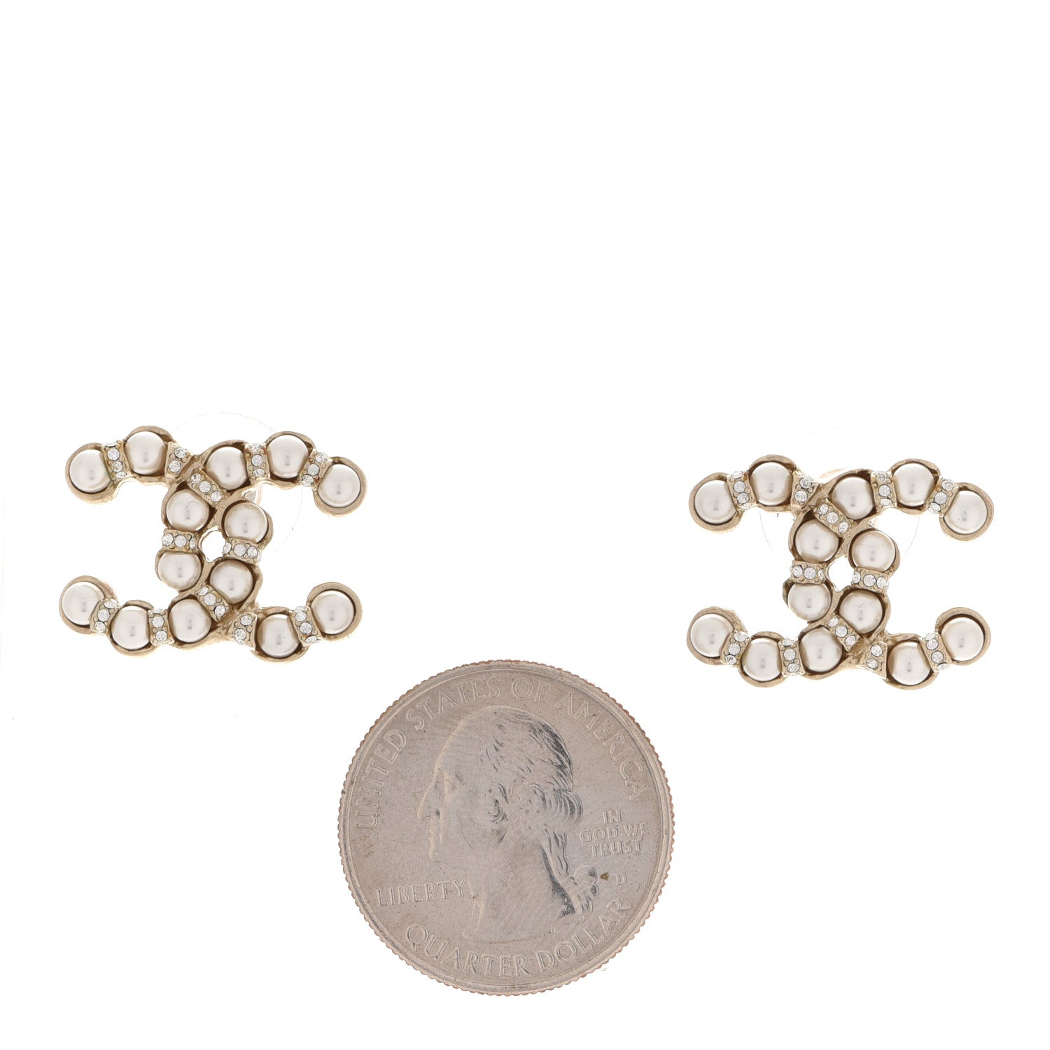 Chanel Pearl Crystal CC Earrings Gold 2 of 5