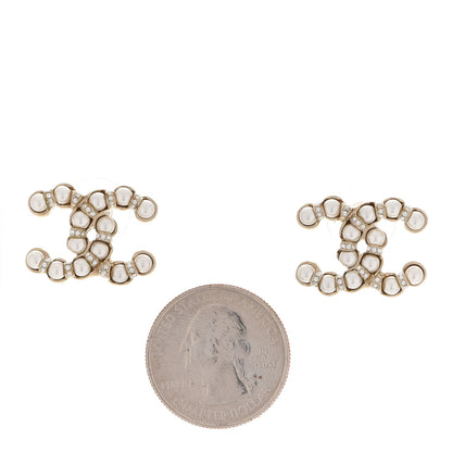 Chanel Pearl Crystal CC Earrings Gold 2 of 5