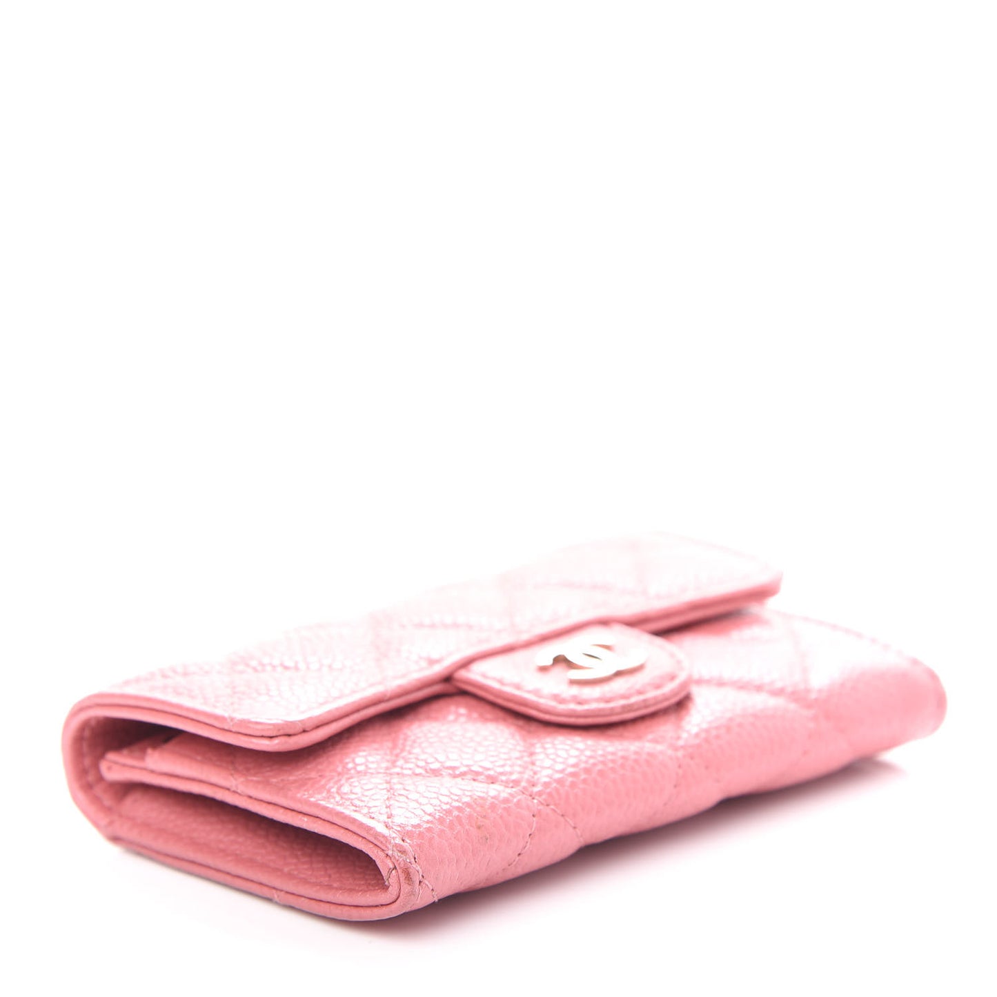 Caviar Quilted Flap Card Holder Pink