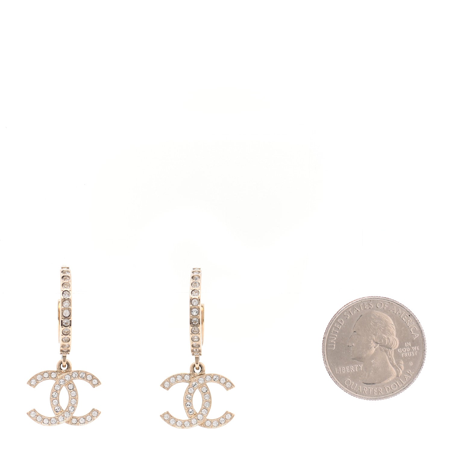 Chanel Crystal Lock Symbols CC Hoop Drop Earrings Gold 2 of 5