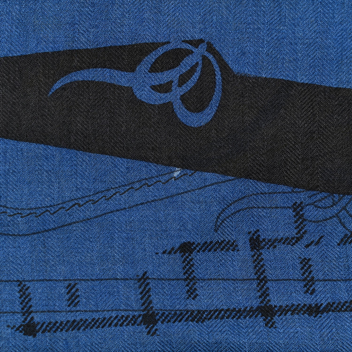 Hermes Cashmere Silk Imprimeur Fou Camails H Muffler Jaune Citron Mediterranee Indigo 6 of 6