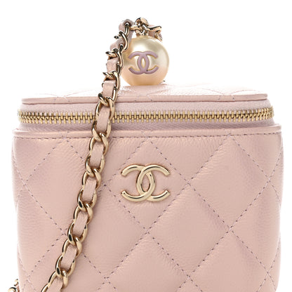 Chanel Iridescent Caviar Quilted Mini Pearl On Top Vanity Case With Chain Light Pink 9 of 12