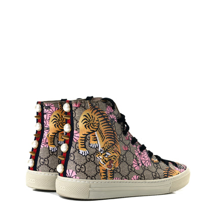Gucci GG Supreme Monogram Bengal Pearl Womens High Top Sneakers 40 Beige Pink 4 of 8
