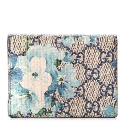 Gucci GG Supreme Monogram Blooms Card Case Beige Blue Navy Hibiscus Red 1 of 7