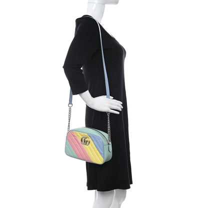 Gucci Calfskin Matelasse Diagonal Small GG Marmont Chain Shoulder Bag Multicolor Pastel 2 of 10
