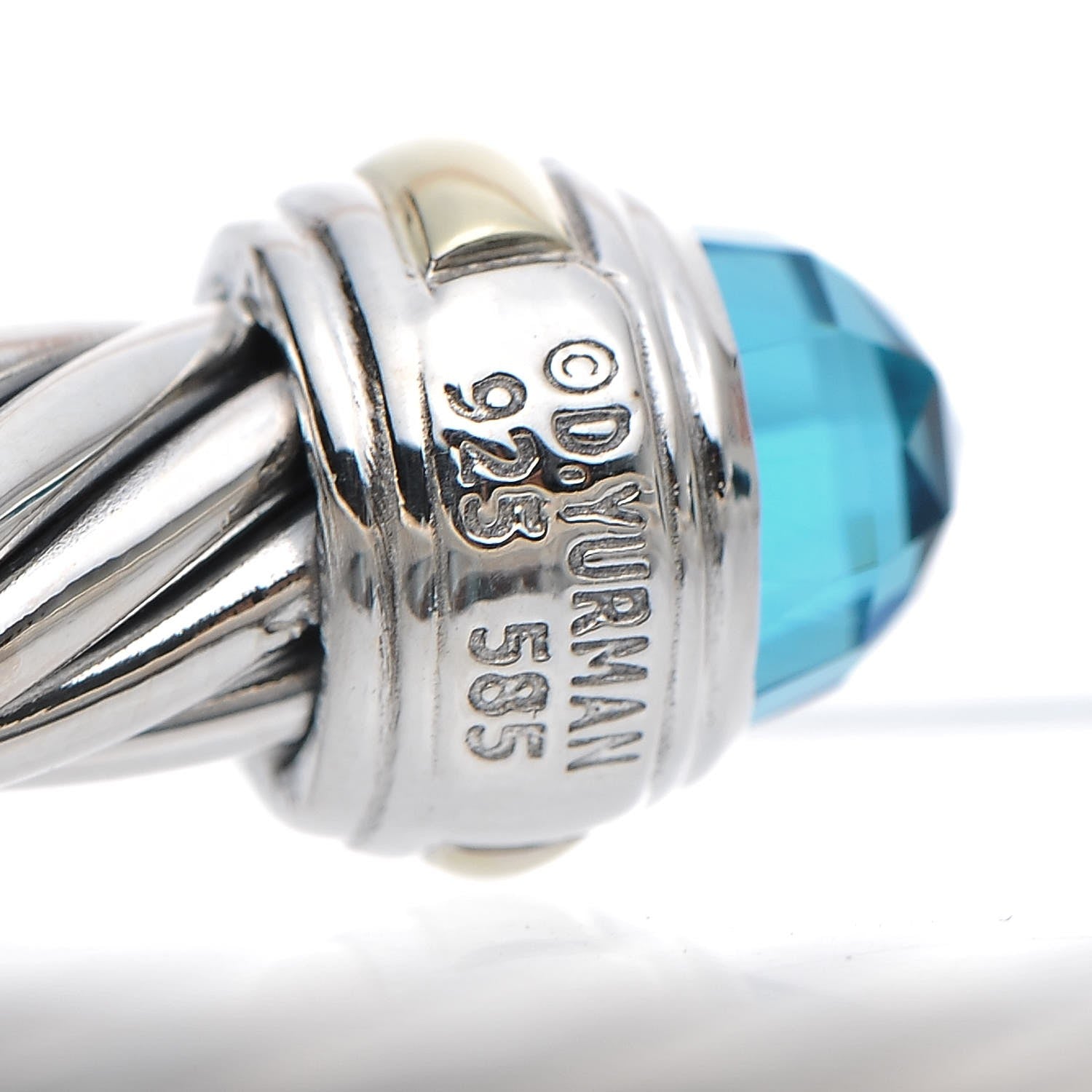 David Yurman Sterling Silver 14K Yellow Gold Blue Topaz 7mm Cable Classics Bracelet 4 of 5