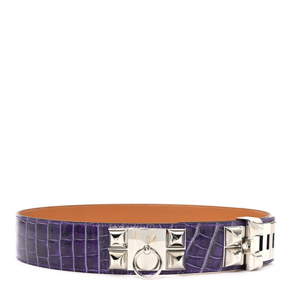 Hermes Shiny Porosus Crocodile Collier De Chien CDC Belt 90 36 Ultraviolet 1 of 5