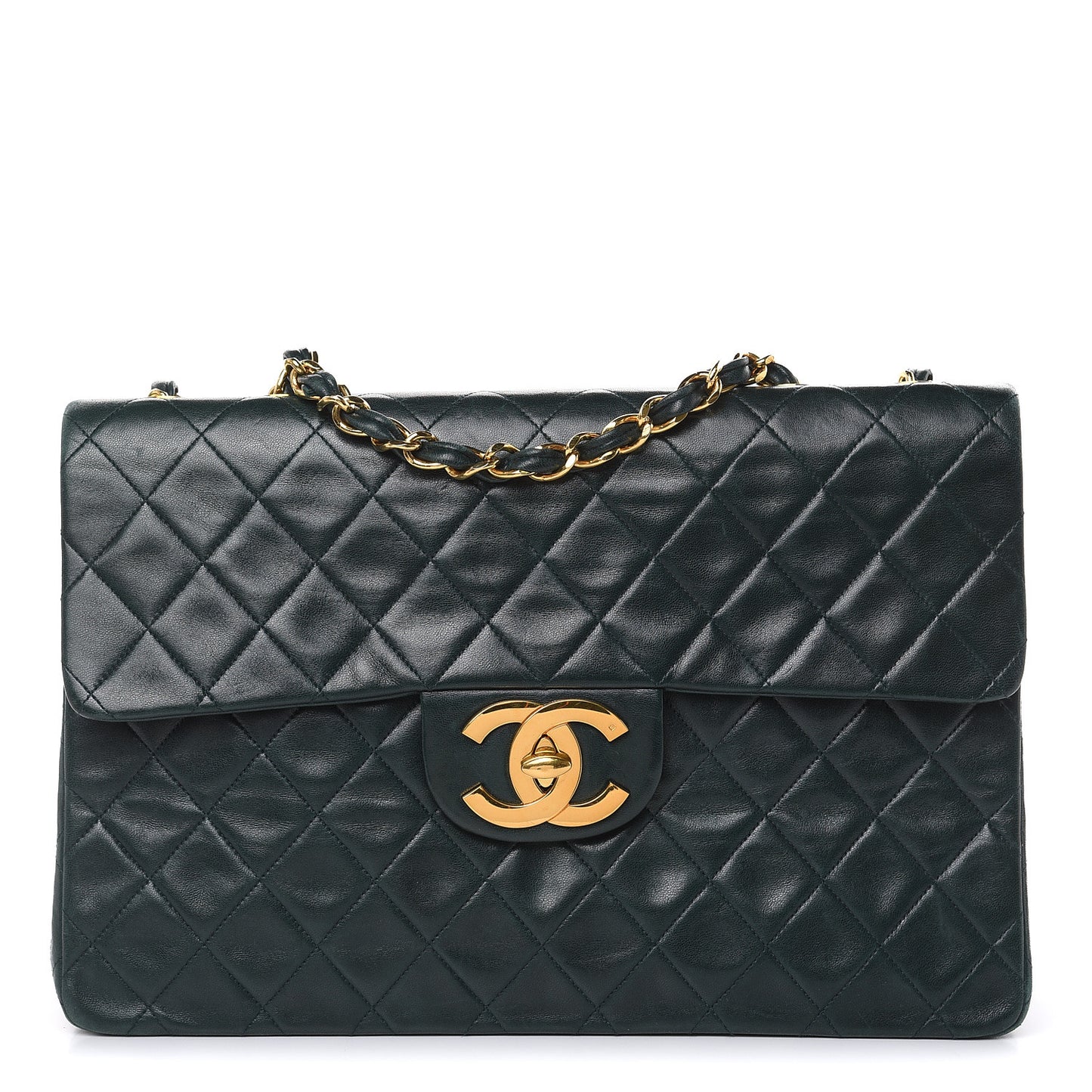 Lambskin Quilted XL Jumbo Single Flap Green
