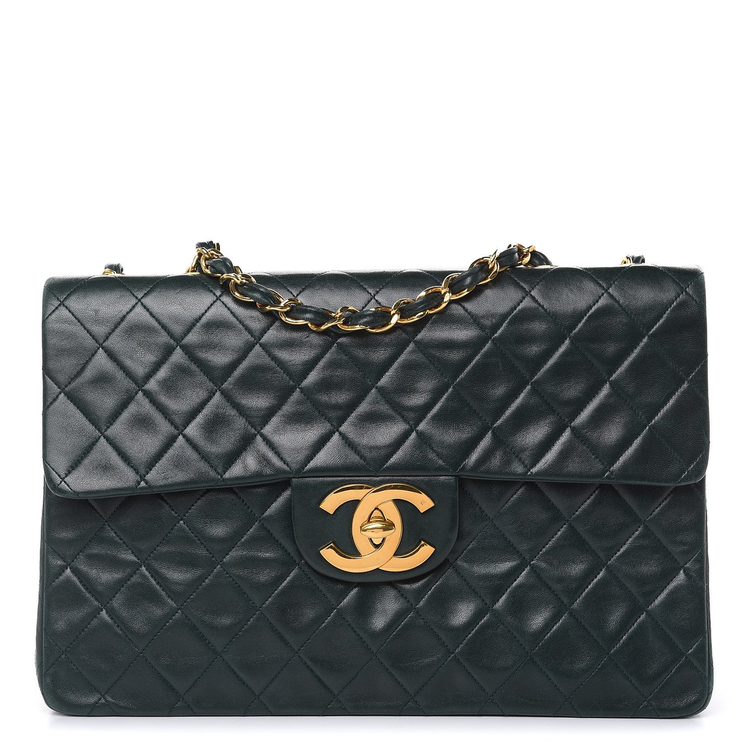 Chanel Lambskin Quilted XL Jumbo Single Flap Green 1 of 18